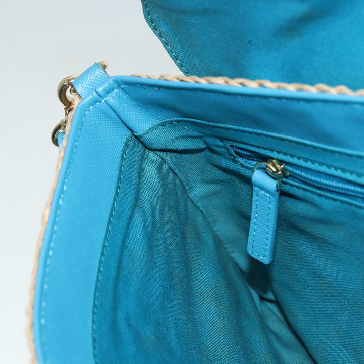 Burberry Blue Label Shoulder Bag Leather Straw Blue Beige gold Auth ti2047