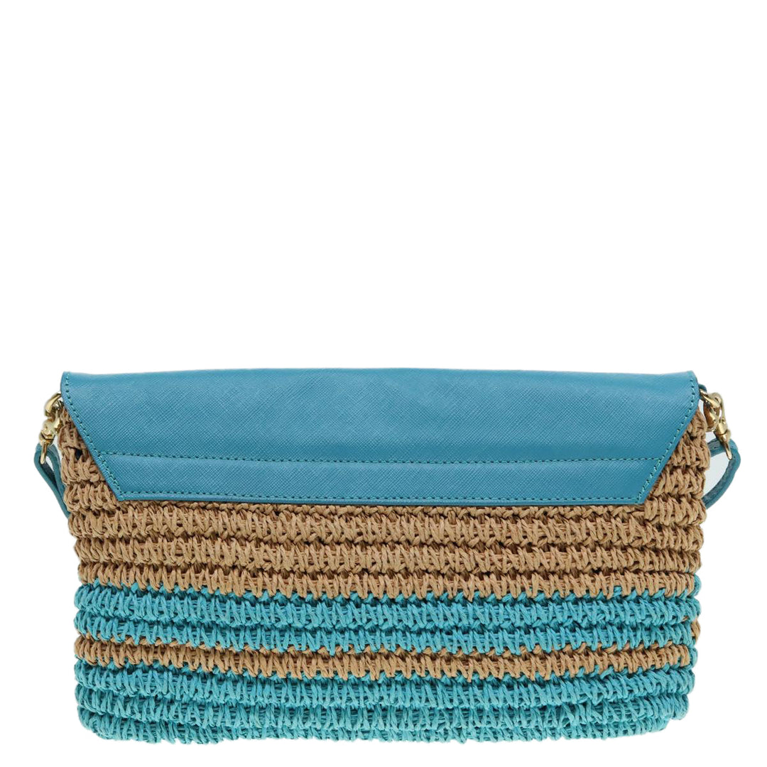 Burberry Blue Label Shoulder Bag Leather Straw Blue Beige gold Auth ti2047