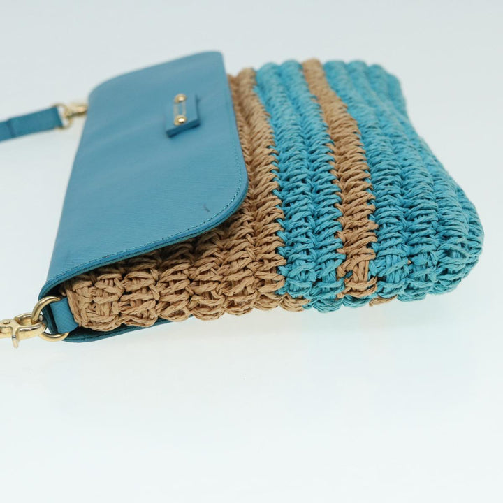 Burberry Blue Label Shoulder Bag Leather Straw Blue Beige gold Auth ti2047