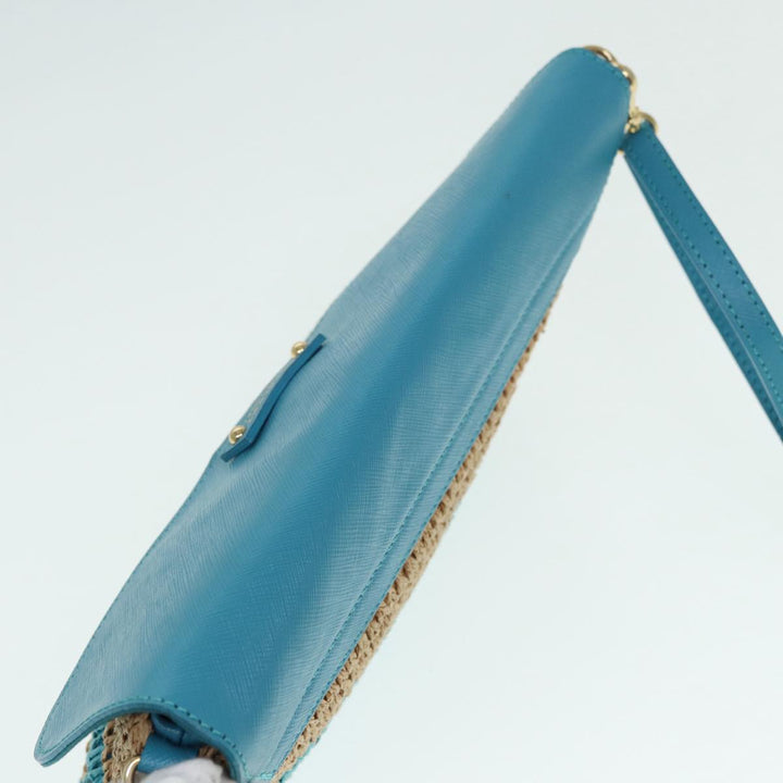 Burberry Blue Label Shoulder Bag Leather Straw Blue Beige gold Auth ti2047