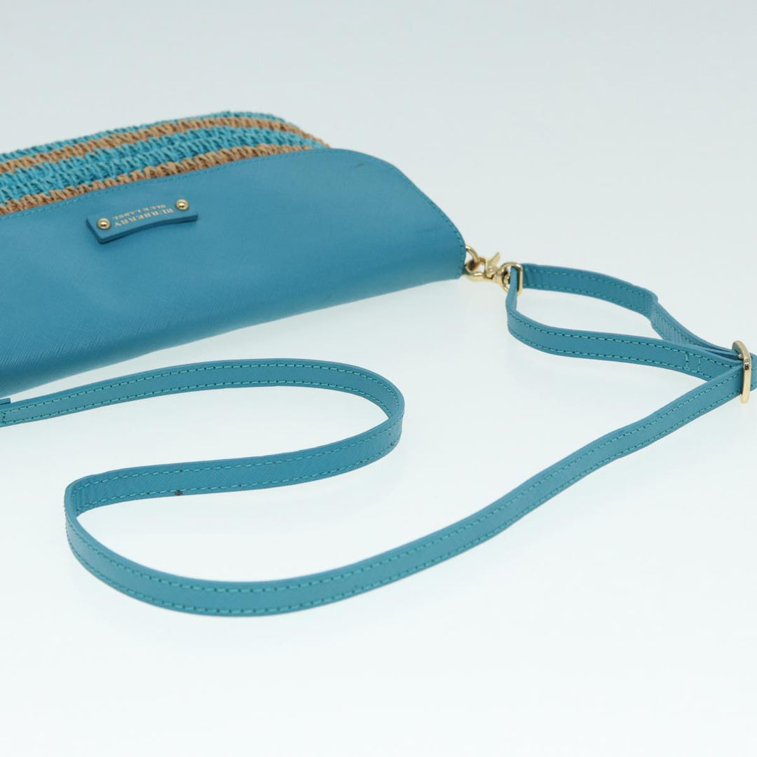 Burberry Blue Label Shoulder Bag Leather Straw Blue Beige gold Auth ti2047