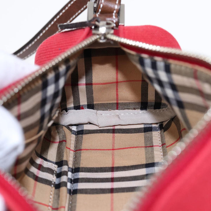 Burberry Blue Label Shoulder Bag Canvas Red Brown Silver Auth ti2048