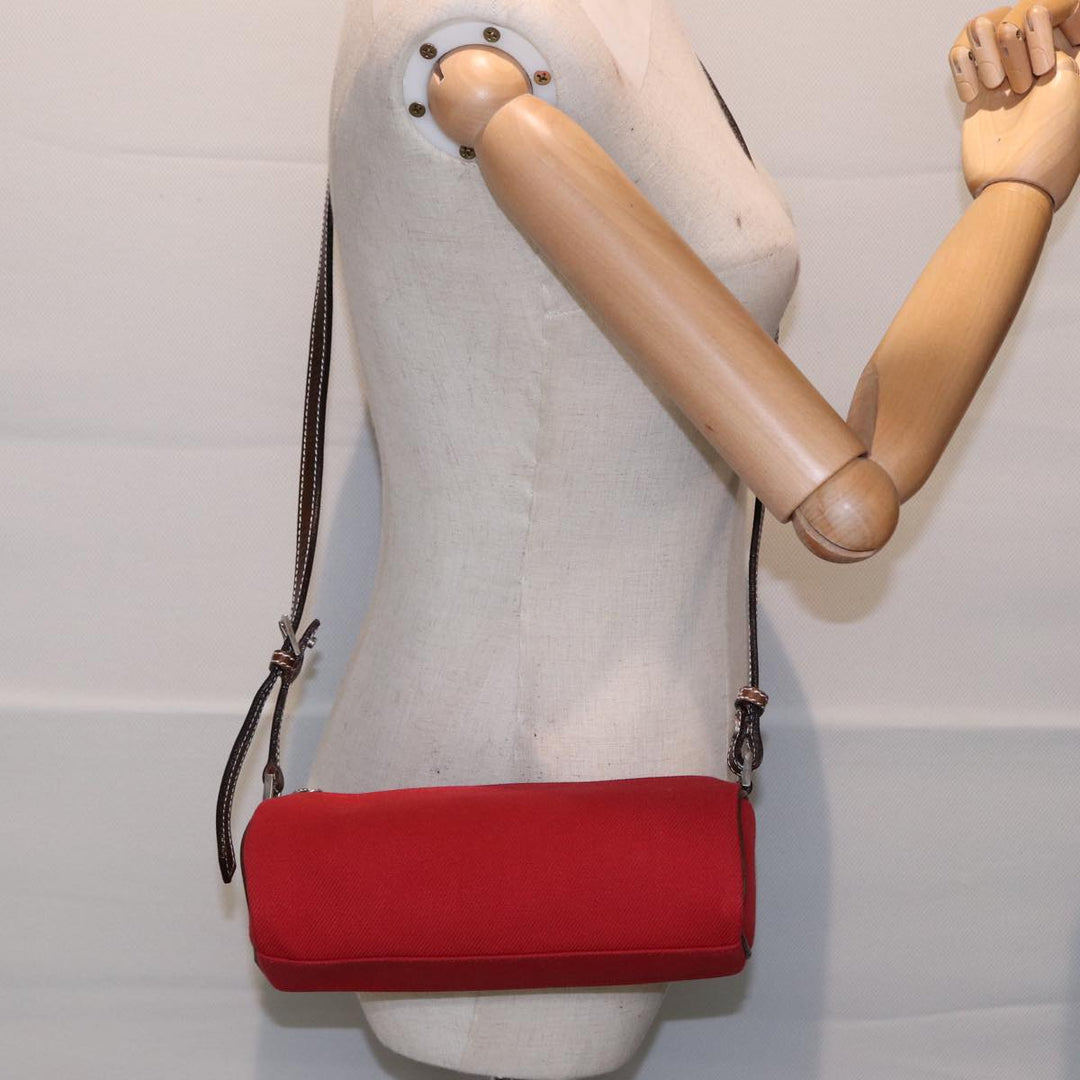 Burberry Blue Label Shoulder Bag Canvas Red Brown Silver Auth ti2048