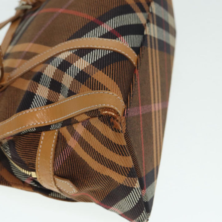 Burberry Nova Check Blue Label Hand Bag Canvas Brown Gold Auth ti2058
