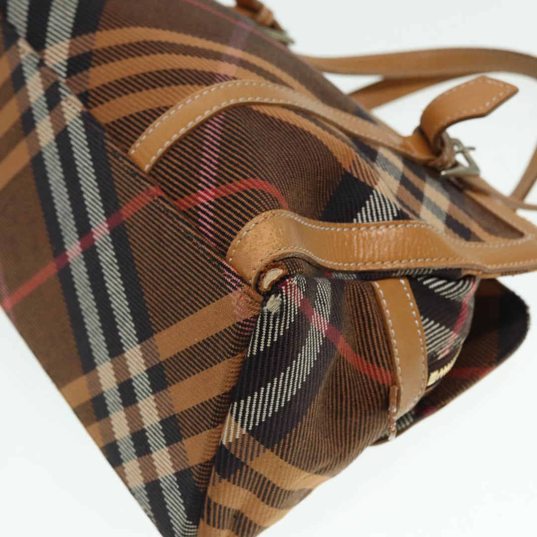 Burberry Nova Check Blue Label Hand Bag Canvas Brown Gold Auth ti2058