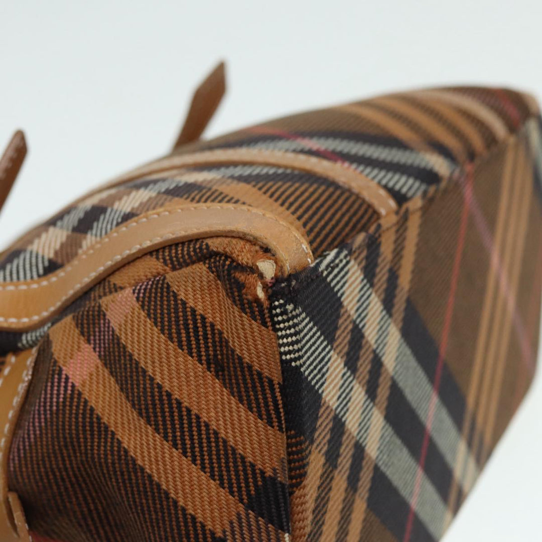 Burberry Nova Check Blue Label Hand Bag Canvas Brown Gold Auth ti2058