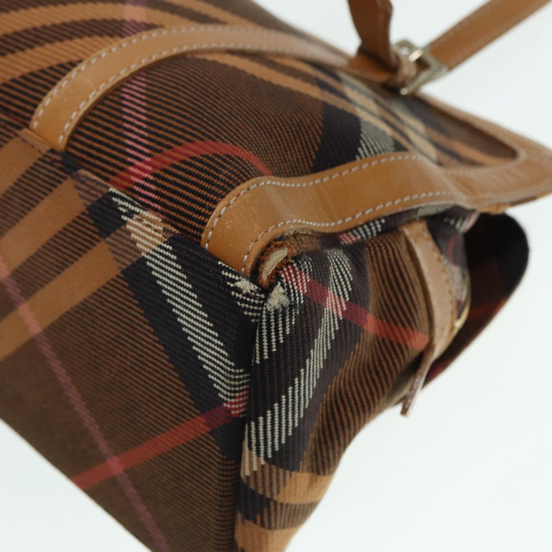 Burberry Nova Check Blue Label Hand Bag Canvas Brown Gold Auth ti2058
