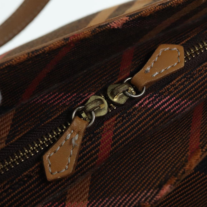 Burberry Nova Check Blue Label Hand Bag Canvas Brown Gold Auth ti2058