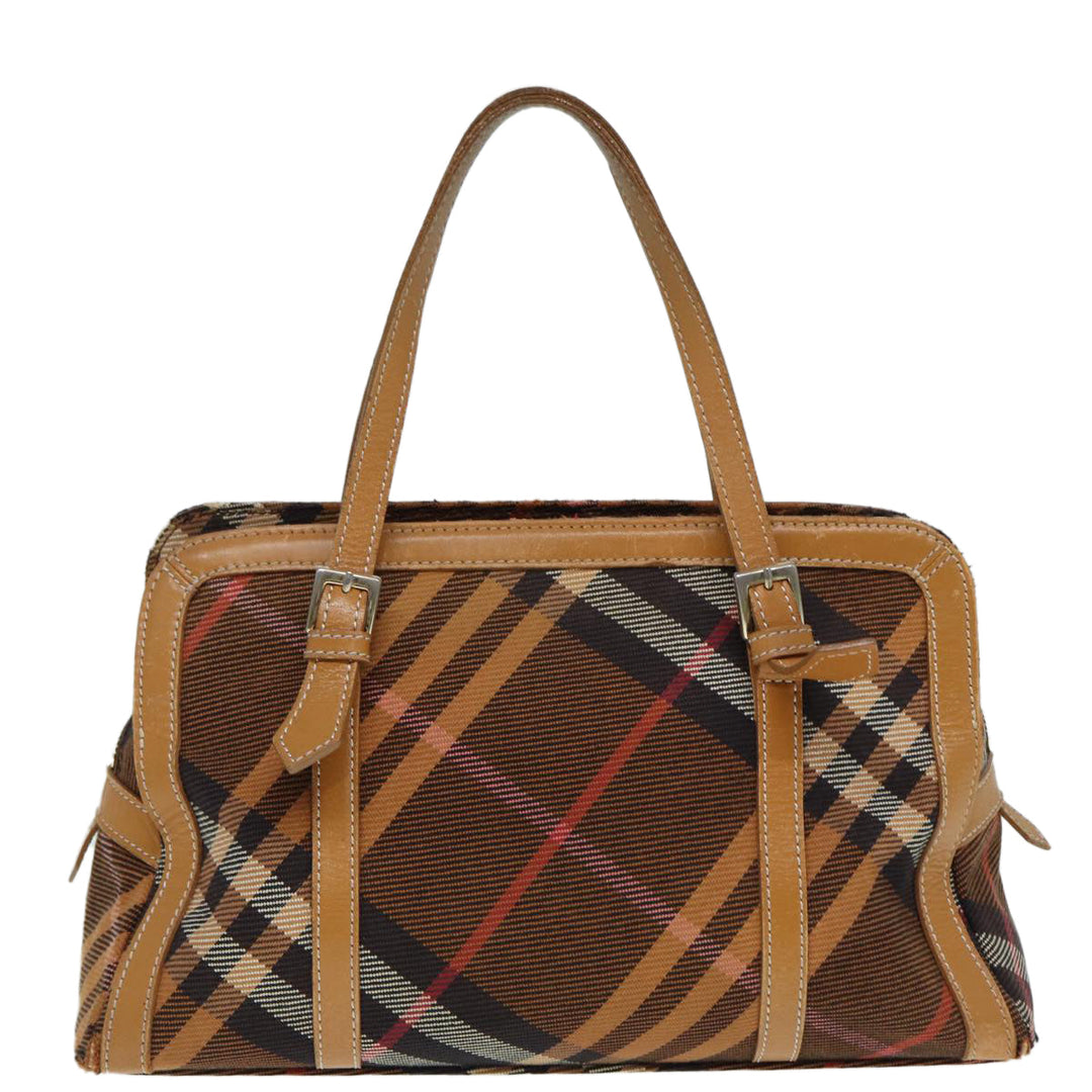 Burberry Nova Check Blue Label Hand Bag Canvas Brown Gold Auth ti2058