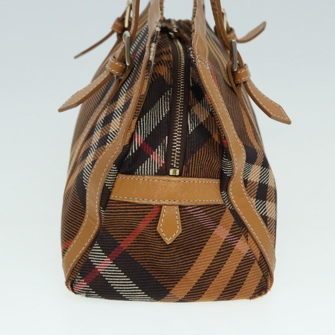 Burberry Nova Check Blue Label Hand Bag Canvas Brown Gold Auth ti2058