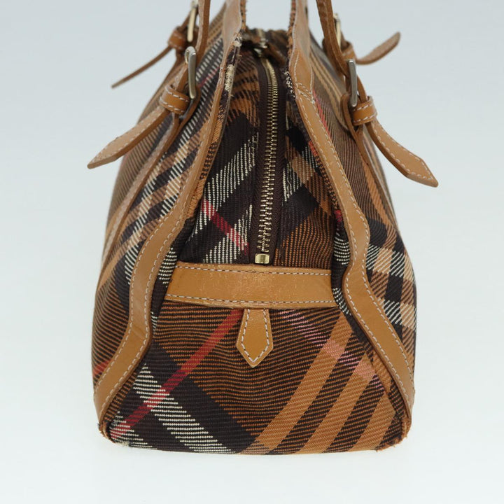 Burberry Nova Check Blue Label Hand Bag Canvas Brown Gold Auth ti2058