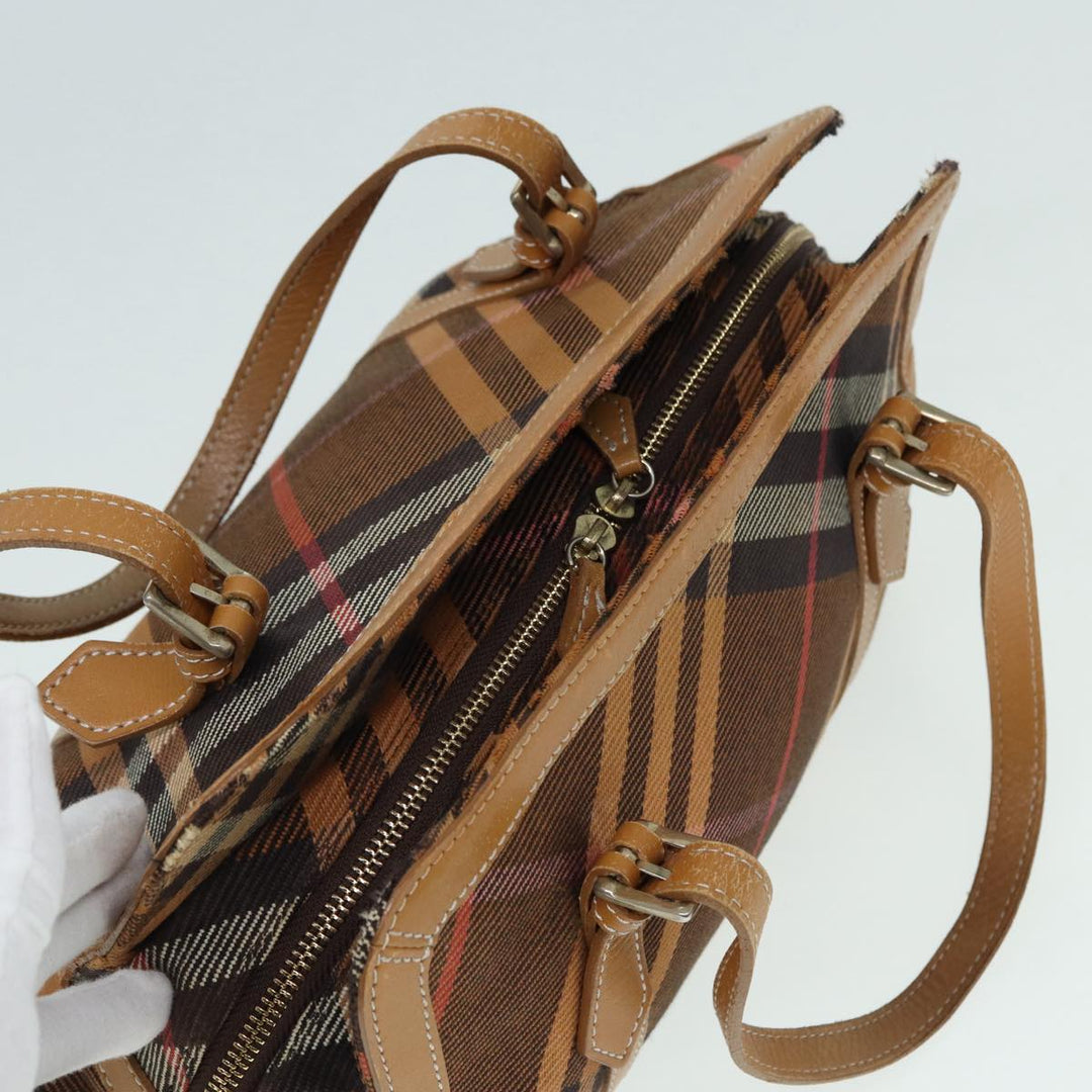 Burberry Nova Check Blue Label Hand Bag Canvas Brown Gold Auth ti2058