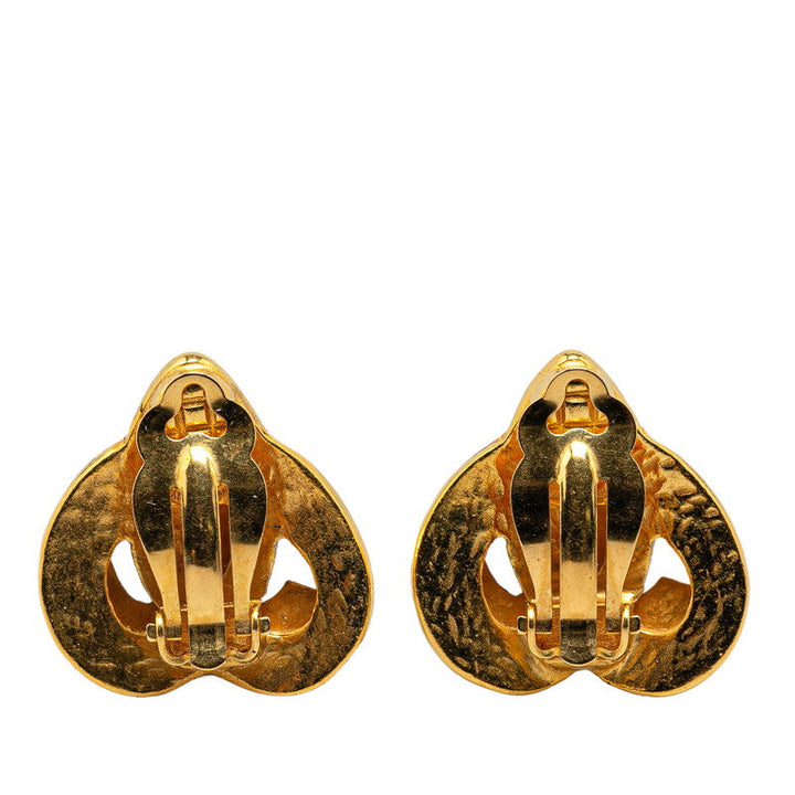 Top Quality Chanel Vintage Coco Mark Heart Motif Clip-On Earrings Gold