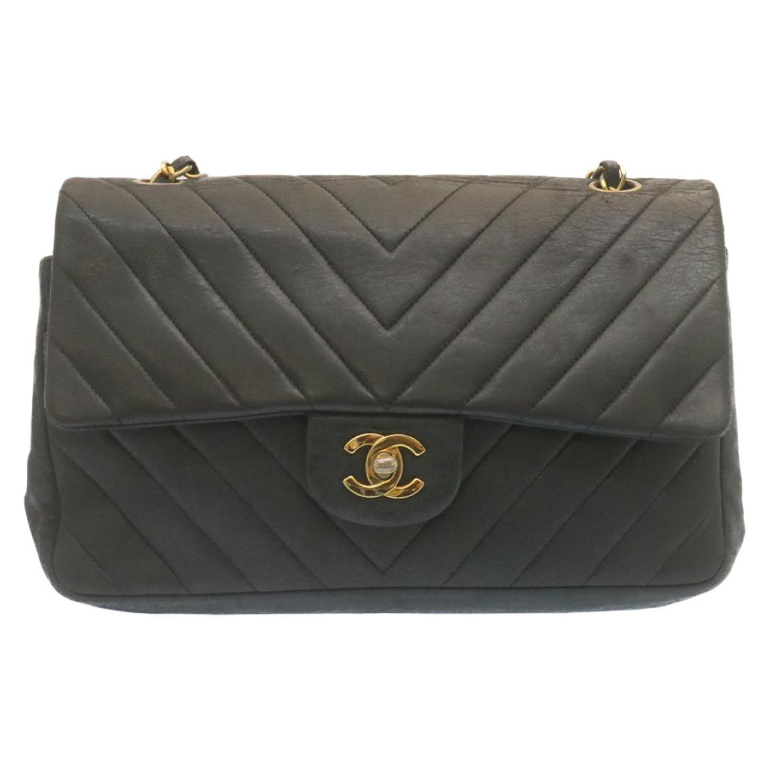 Top Quality Chanel Mademoiselle Turn Lock New Shoulder Bag Lamb Skin Black CC Auth ai677A