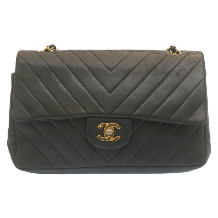 Top Quality Chanel Mademoiselle Turn Lock New Shoulder Bag Lamb Skin Black CC Auth ai677A