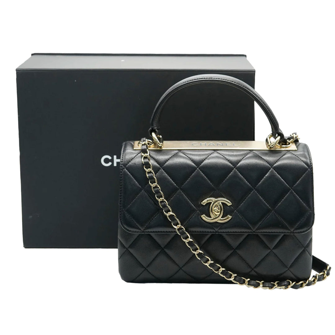 Chanel Black Quilted Lambskin Small Trendy CC Dual Handle New Bag