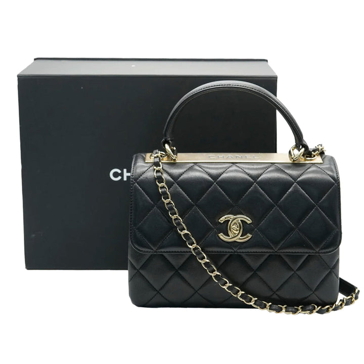 Chanel Black Quilted Lambskin Small Trendy CC Dual Handle New Bag