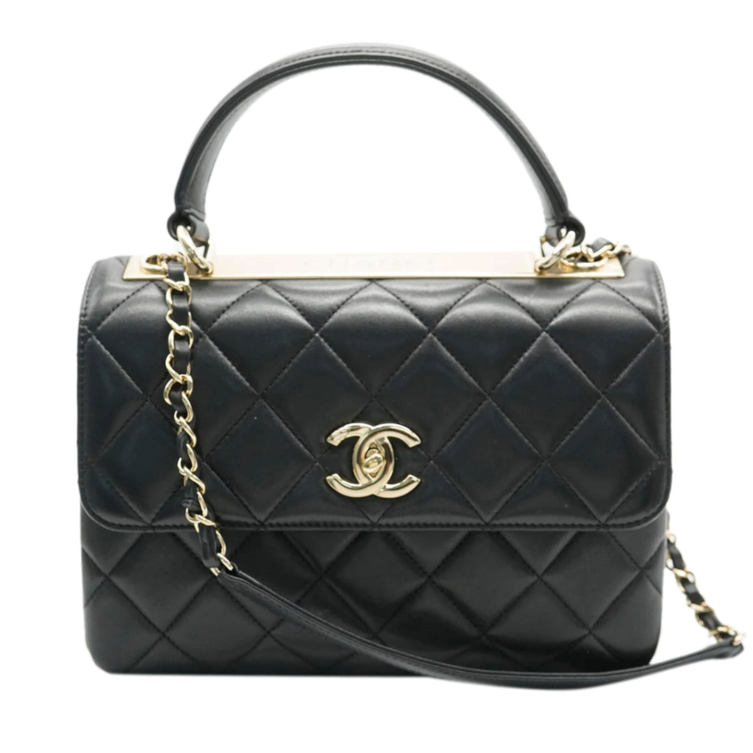 Chanel Black Quilted Lambskin Small Trendy CC Dual Handle New Bag