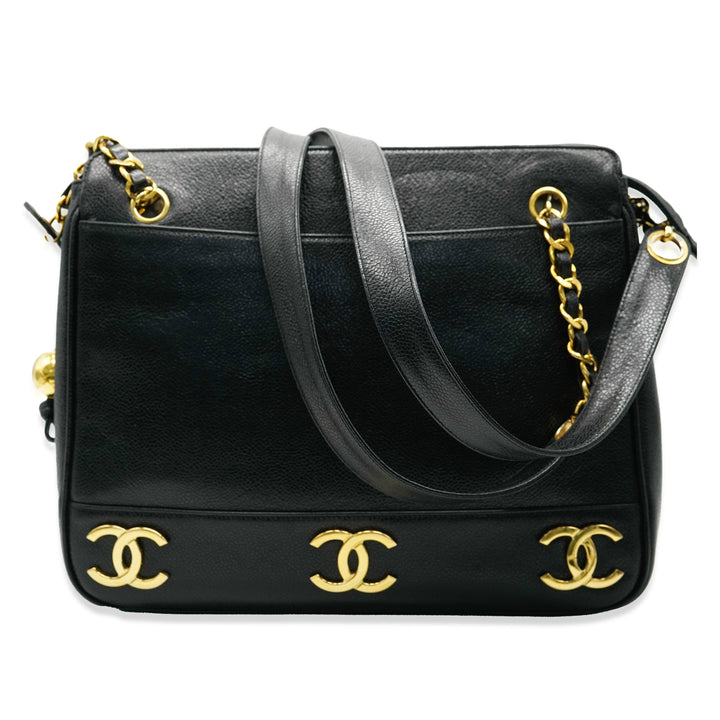Chanel Black Caviar Triple CC Chain Tote