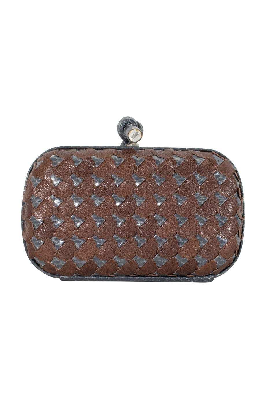Bottega veneta Grey Snakeskin and Brown Leather Laser Cut Clutch