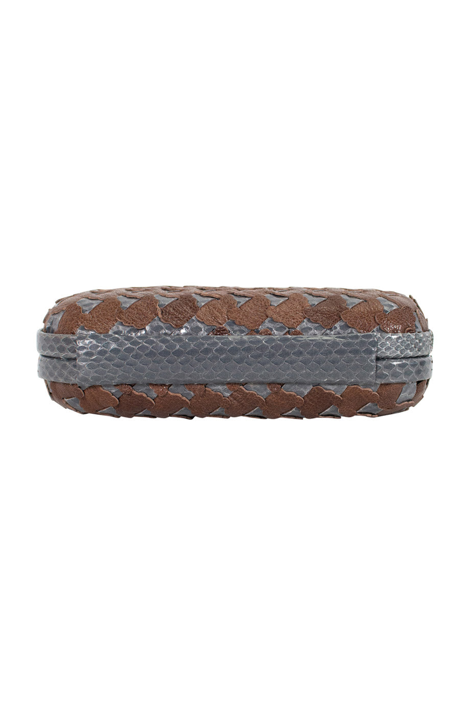Bottega veneta Grey Snakeskin and Brown Leather Laser Cut Clutch