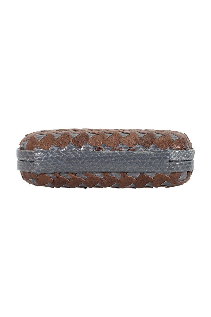 Bottega veneta Grey Snakeskin and Brown Leather Laser Cut Clutch