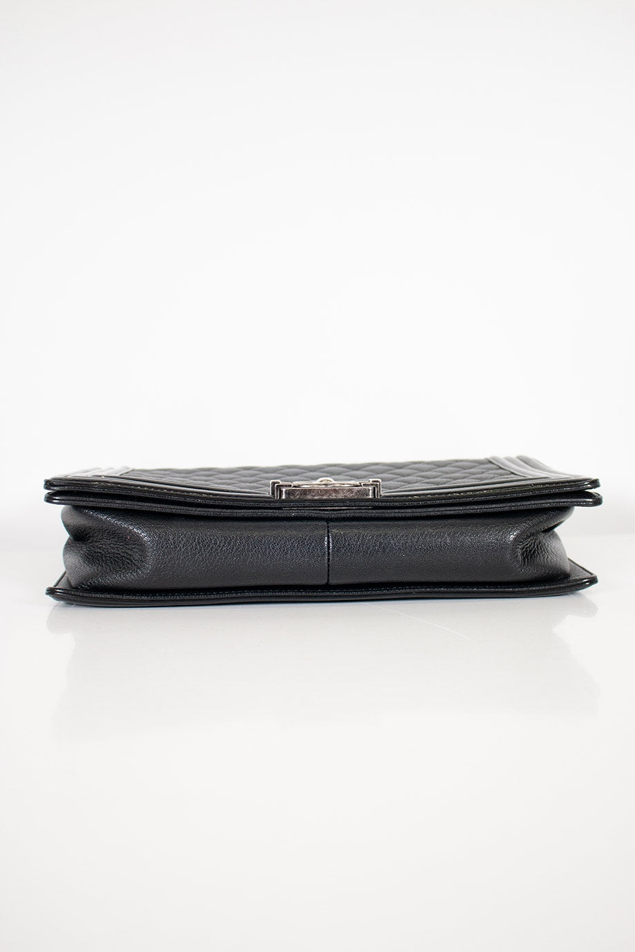 Chanel Black grained calfskin quilted 'Boy' bag with ruthenium-finish hardware and patent border in 'New Medium' size