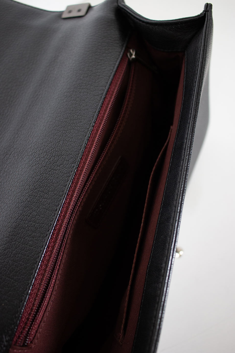Chanel Black grained calfskin quilted 'Boy' bag with ruthenium-finish hardware and patent border in 'New Medium' size