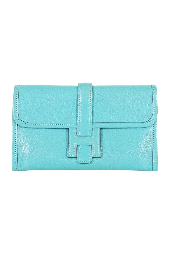 HERMeS turquoise jige leather clutch