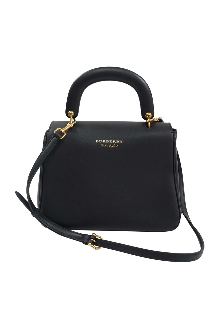 Top Quality Burberry Black Medium Trench Leather DK88 Top Handle Bag with detachable shoulder strap