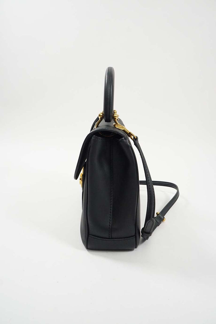 Top Quality Burberry Black Medium Trench Leather DK88 Top Handle Bag with detachable shoulder strap