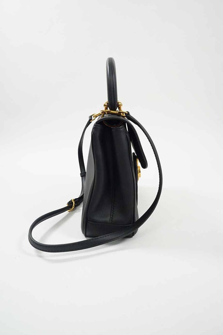 Top Quality Burberry Black Medium Trench Leather DK88 Top Handle Bag with detachable shoulder strap