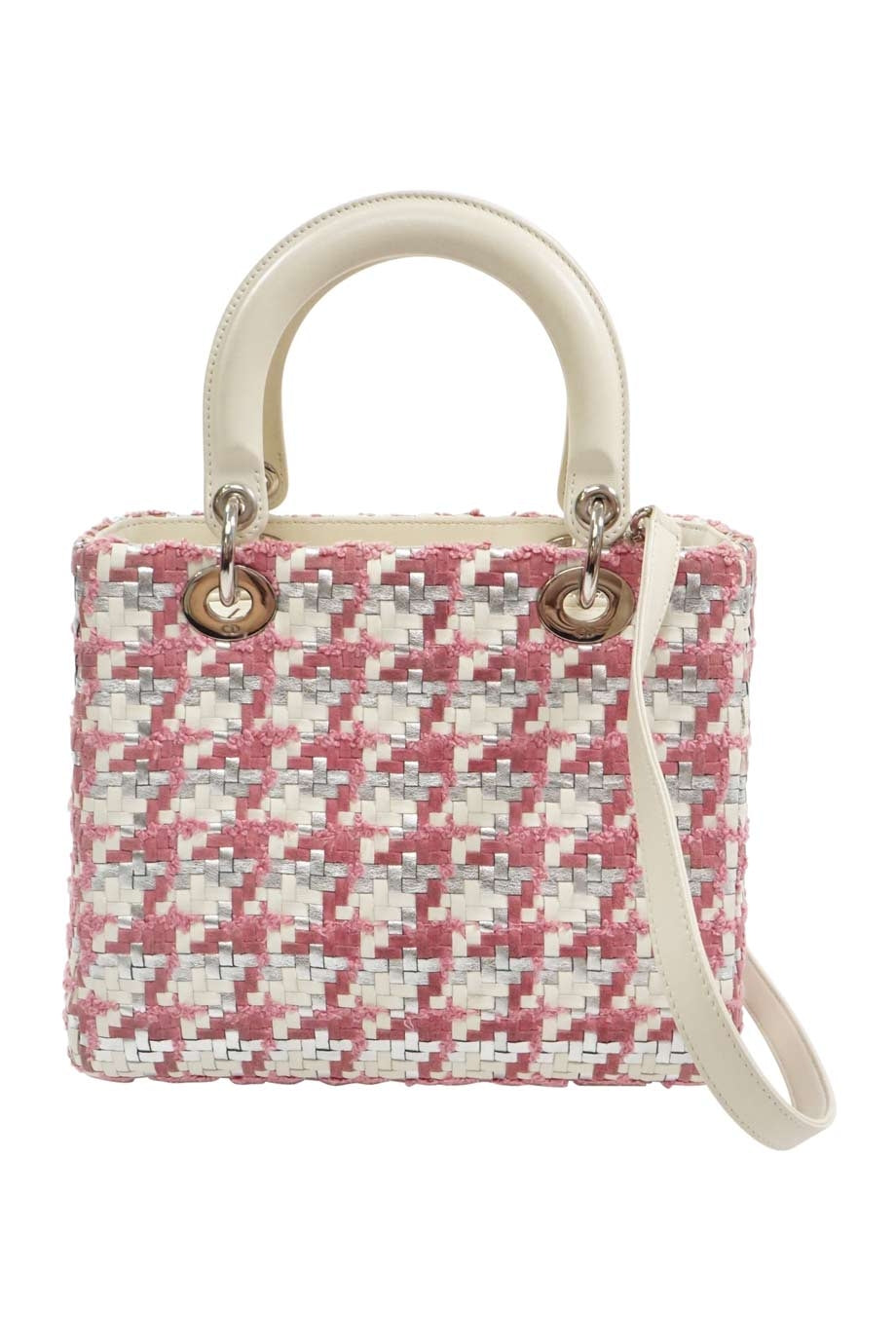 CHRISTIAN Top quality Dior Pink Woven Leather with Tweed Lady Top quality Dior Handbag