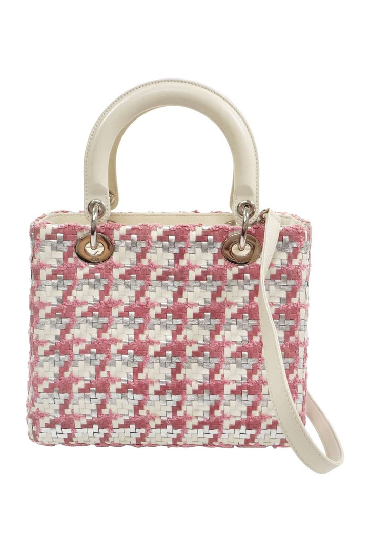 CHRISTIAN Top quality Dior Pink Woven Leather with Tweed Lady Top quality Dior Handbag