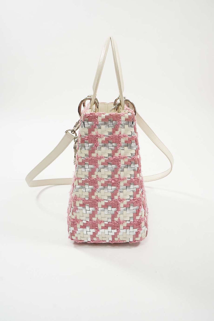 CHRISTIAN Top quality Dior Pink Woven Leather with Tweed Lady Top quality Dior Handbag
