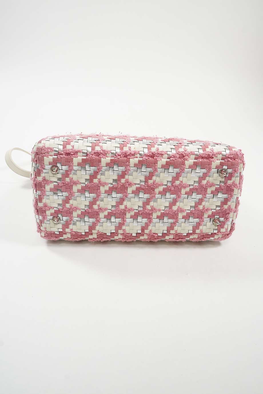 CHRISTIAN Top quality Dior Pink Woven Leather with Tweed Lady Top quality Dior Handbag