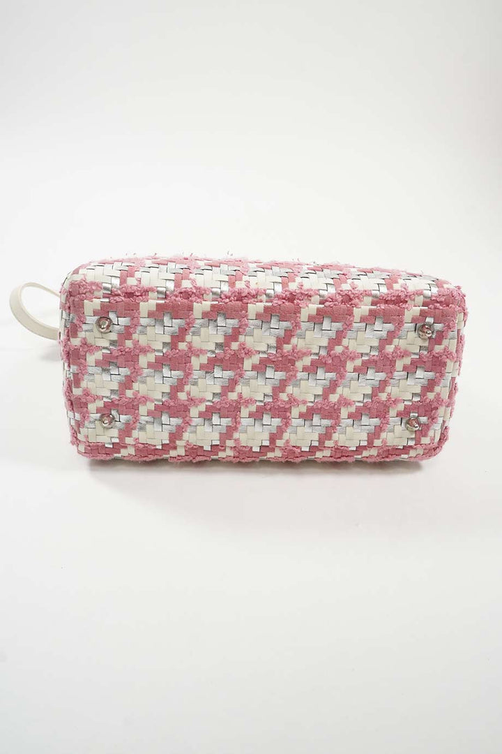 CHRISTIAN Top quality Dior Pink Woven Leather with Tweed Lady Top quality Dior Handbag
