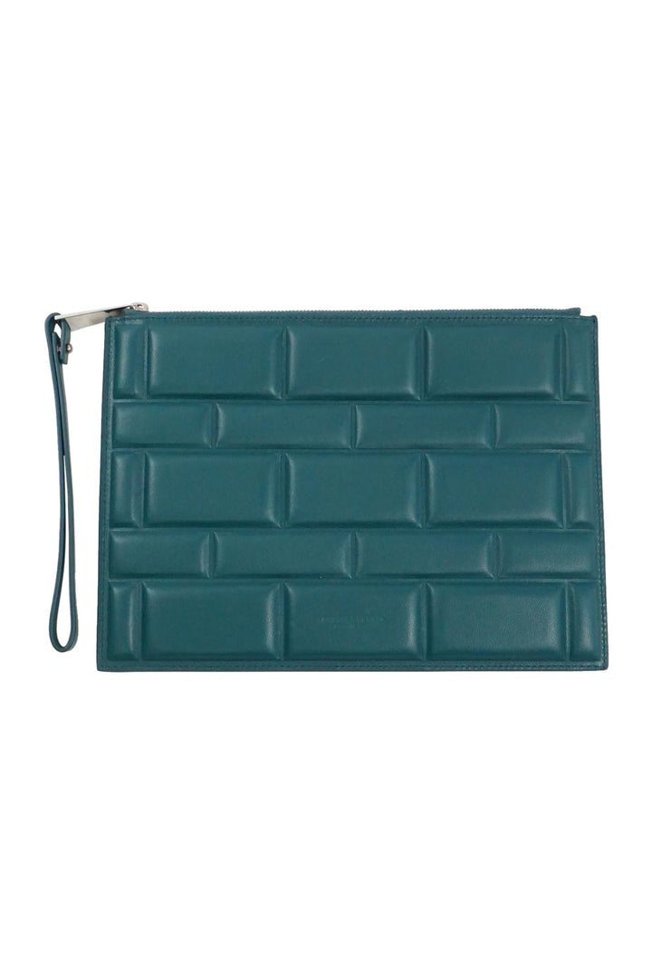Bottega veneta Dark Green Grid Zipped Clutch Bag