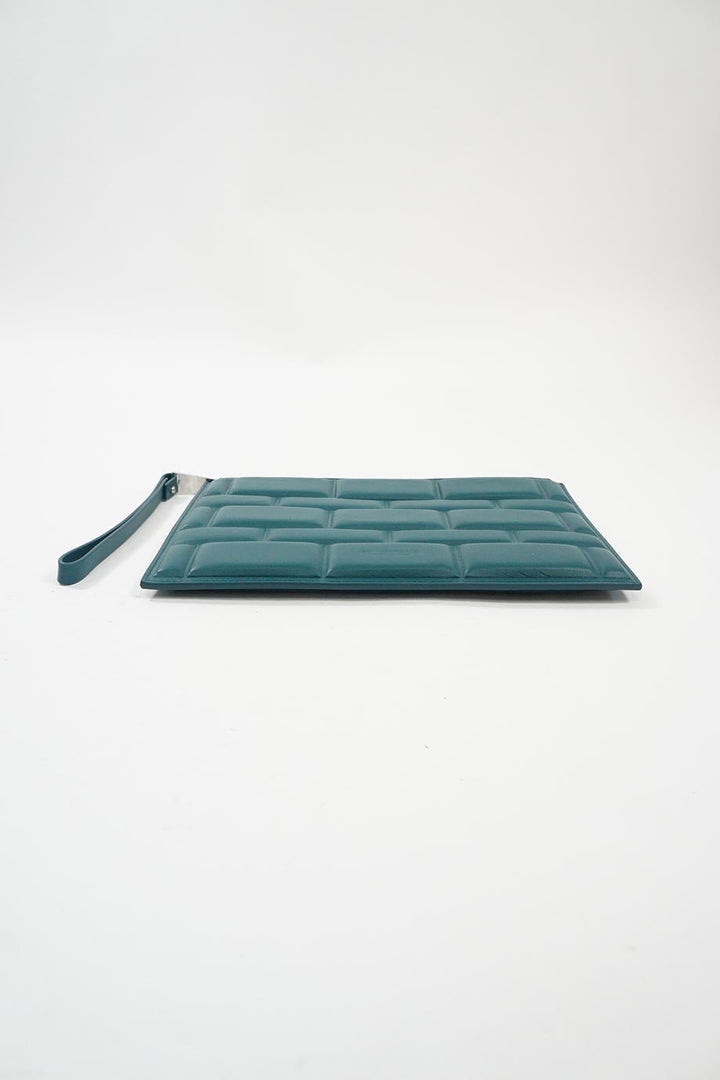 Bottega veneta Dark Green Grid Zipped Clutch Bag