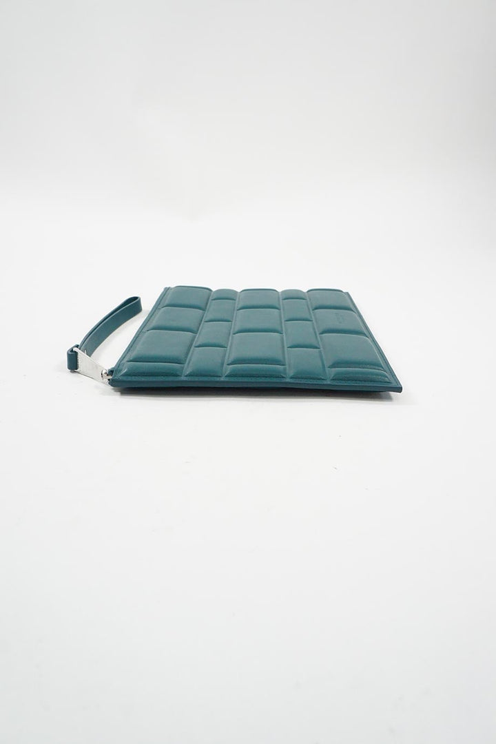 Bottega veneta Dark Green Grid Zipped Clutch Bag