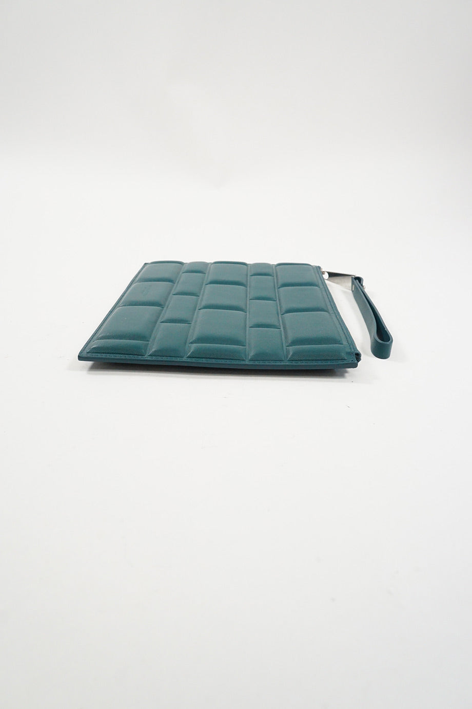 Bottega veneta Dark Green Grid Zipped Clutch Bag