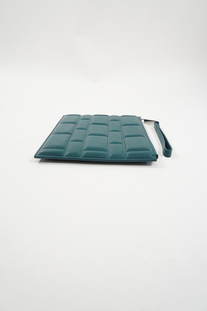 Bottega veneta Dark Green Grid Zipped Clutch Bag