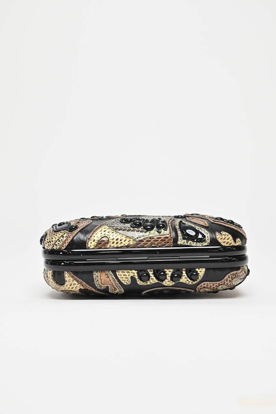 Bottega veneta Black and Brown Knot Butterfly Snakeskin Clutch Black