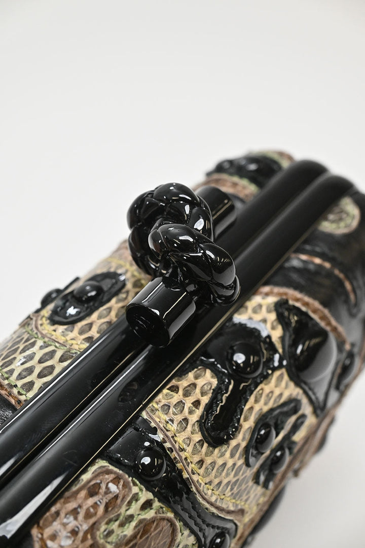 Bottega veneta Black and Brown Knot Butterfly Snakeskin Clutch Black