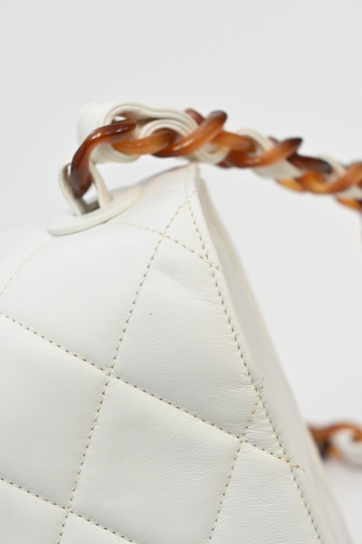 Chanel White matelasse caviar leather 1994-1996 New crossbody bag with tortoiseshell hardware
