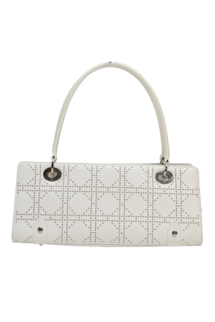 CHRISTIAN Dior White lambskin Cannage studded Lady Dior East West shoulder bag