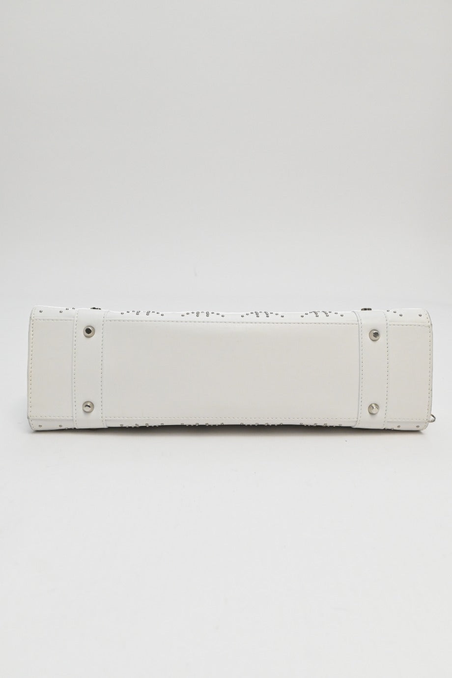 CHRISTIAN Dior White lambskin Cannage studded Lady Dior East West shoulder bag