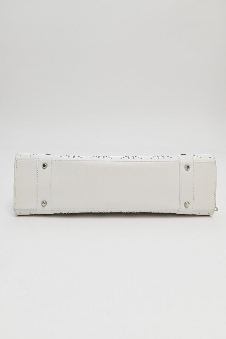 CHRISTIAN Dior White lambskin Cannage studded Lady Dior East West shoulder bag