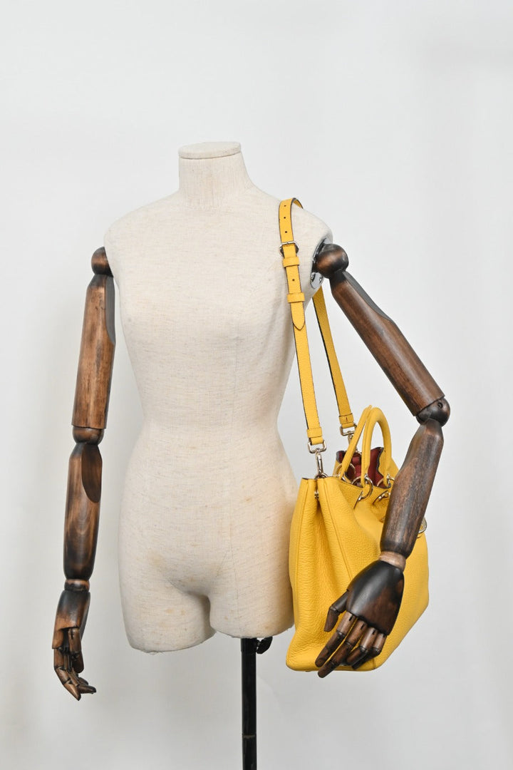 CHRISTIAN Dior Yellow grained leather Diorissimo top handle shopper tote with detachable shoulder strap