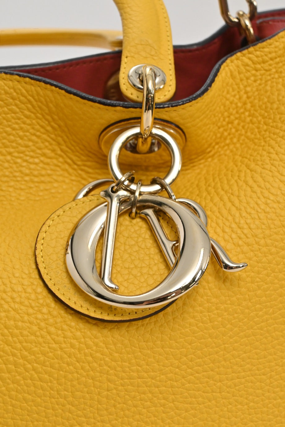 CHRISTIAN Dior Yellow grained leather Diorissimo top handle shopper tote with detachable shoulder strap